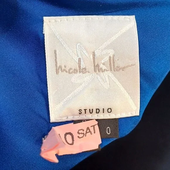 NICOLE MILLER 0 Blue One Shoulder Waterfall Sleeve Dress Lined Special Occasion - Picture 13 of 15